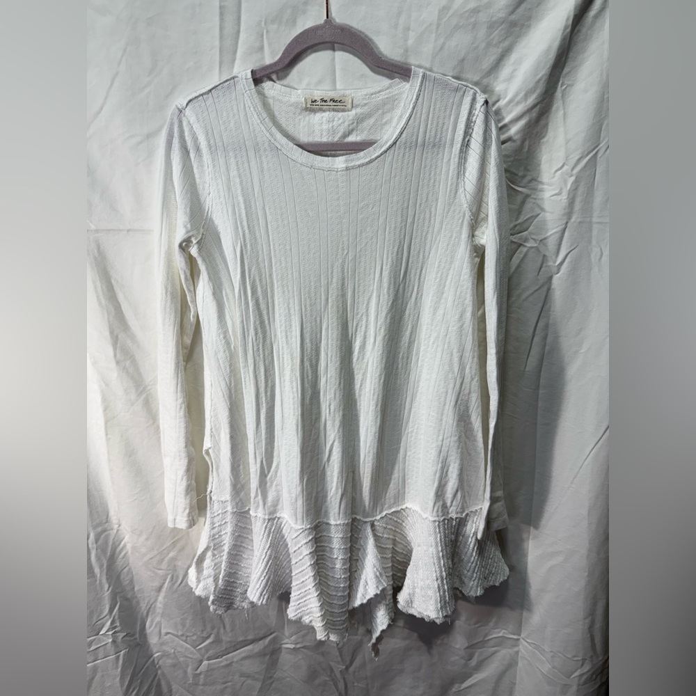 We The Free Free People Cream Thermal‎ Ruffle Hem Tunic Top Long Sleeve XS